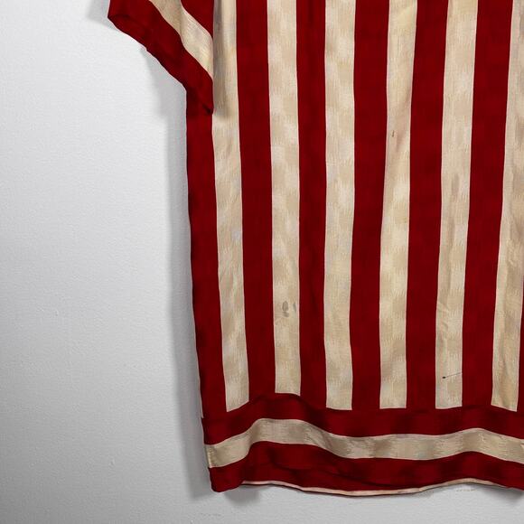 Vintage 1980s Flora Kung Silk Red White Striped Dress Damask Wounded Bird AS IS - Picture 5 of 16